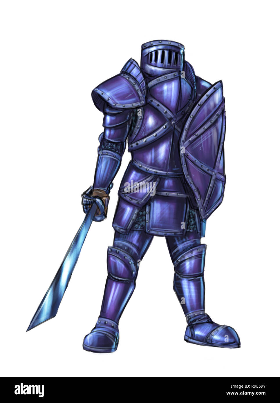 Concept Art de l'Illustration Fantasy Warrior chevalier en armure complète Banque D'Images