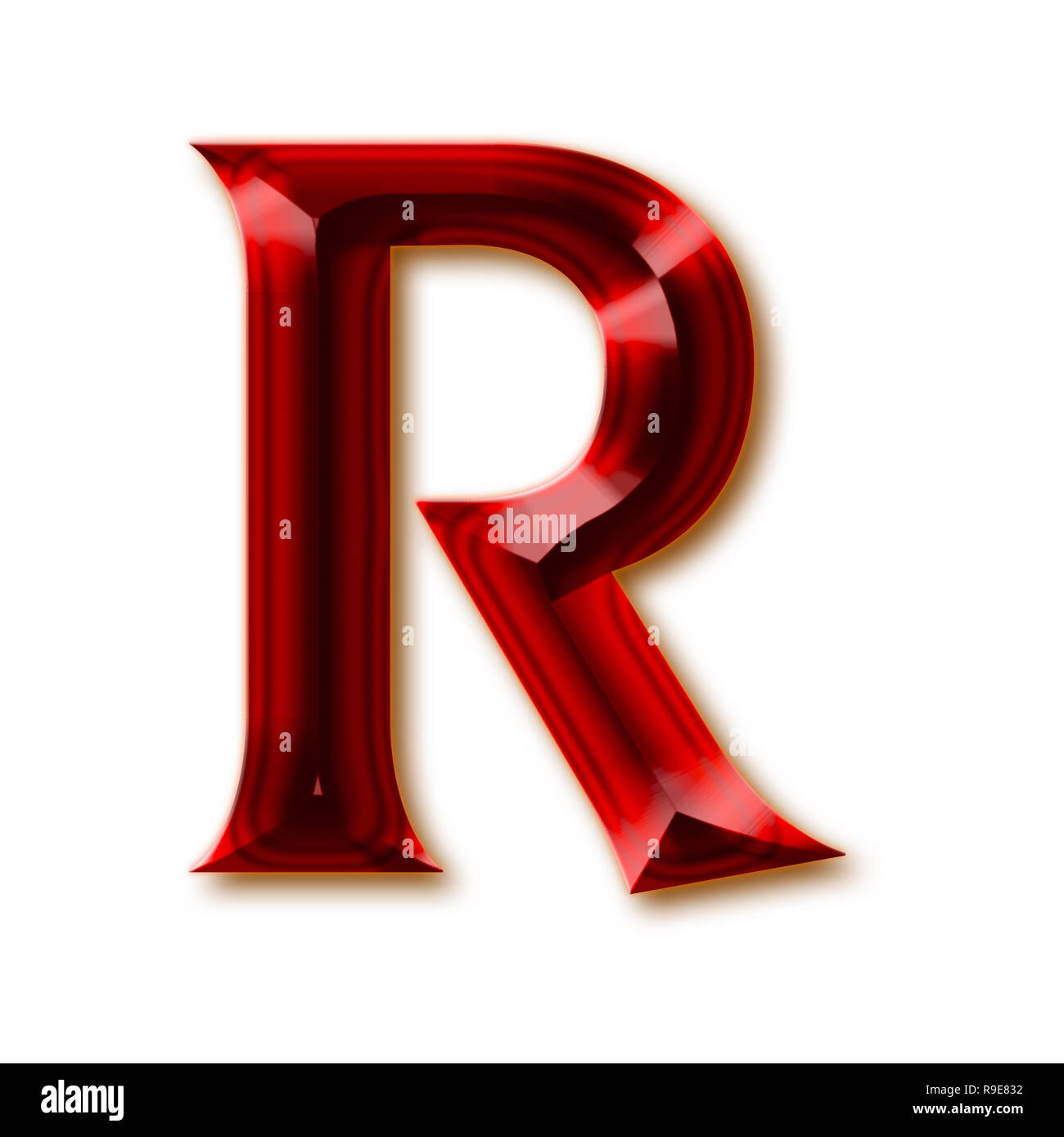 Lettre R de multiples facettes, alphabet élégant rubis brillant gemstone lettres, chiffres et signes de ponctuation Banque D'Images