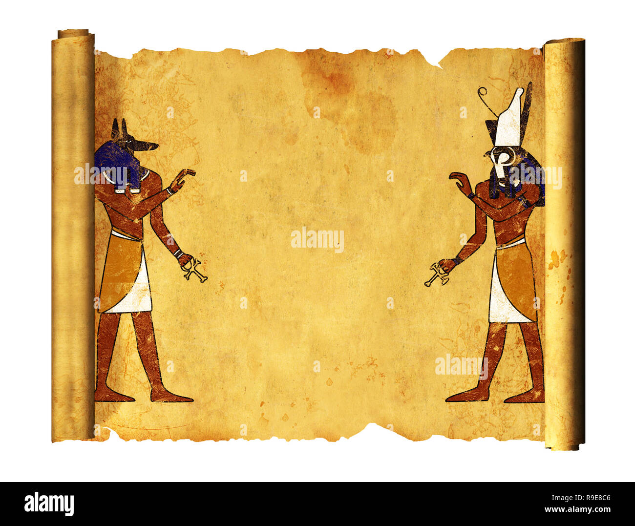 Faites défiler les images avec les dieux égyptiens - Anubis et Horus. Au cours de l'objet blanc Banque D'Images