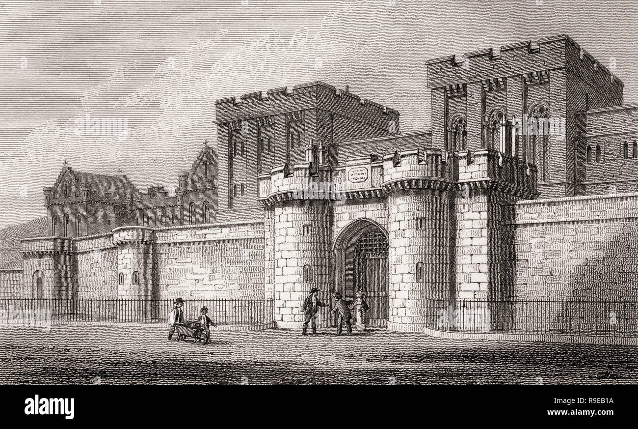 La nouvelle prison, de Calton Hill, Édimbourg, Écosse, 19e siècle, les vues à Edimbourg par J. & S. H. Storer Banque D'Images