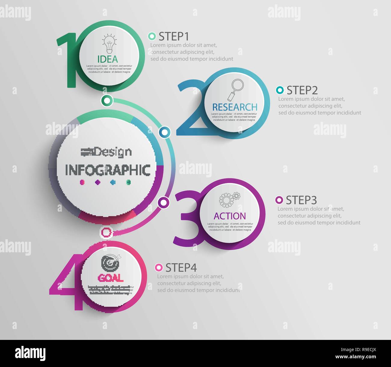 Infographie papier modèle avec 4 cercle rond options pour la présentation et la visualisation de données. Tableau du processus d'affaires.diagramme avec quatre étapes au succès.Pour le contenu, l'ordinogramme, workflow.Vector Illustration de Vecteur