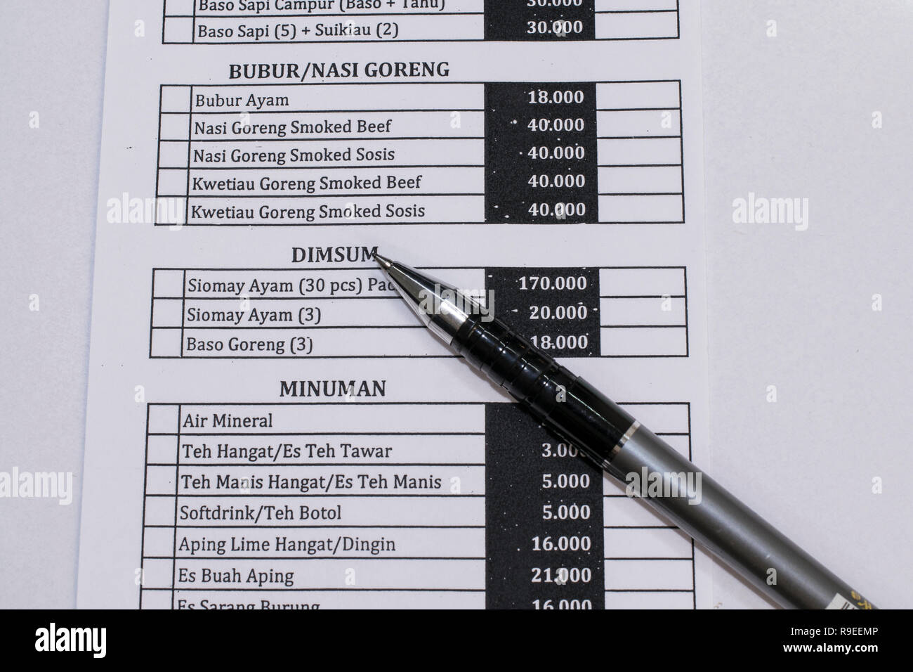 6.16 Menu, formulaire de commande, IndonesianBook Banque D'Images