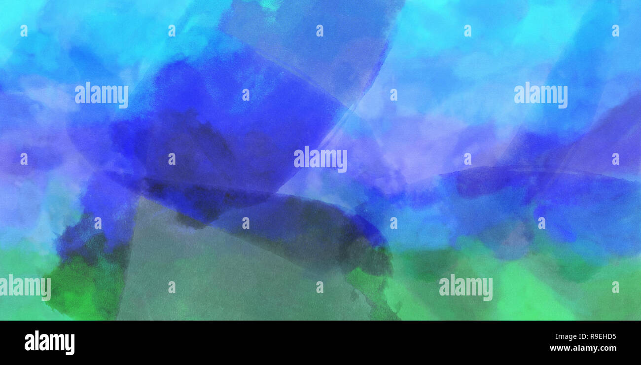 Violet Vert Bleu aquarelle, background. Illustration numérique couleur simulant la texture du papier à aquarelle véritable. Banque D'Images