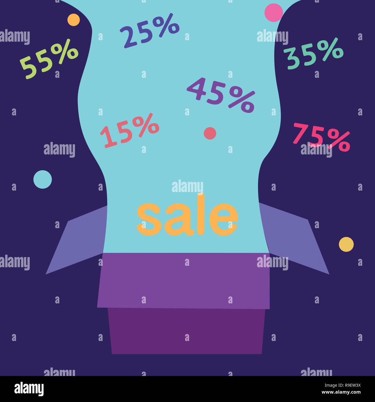 Ouvrez la boîte de cadeau et de confettis. Arrière-plan de vente. Vector Illustration Illustration de Vecteur