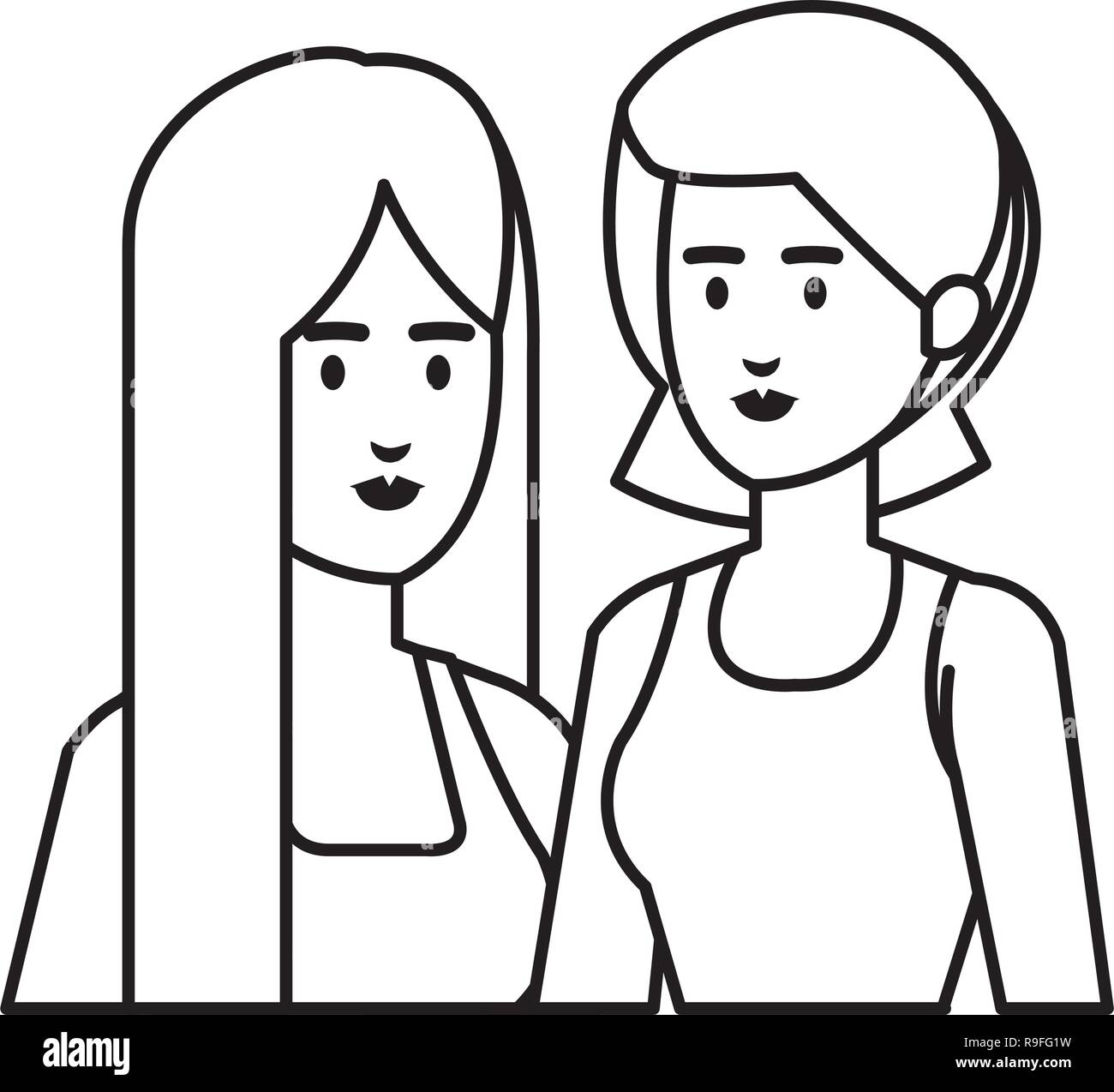 Couple de personnages féminins Illustration de Vecteur