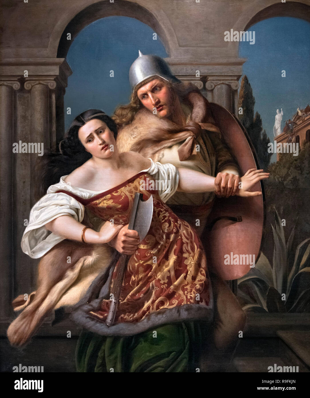 Un Viking enlève une femme méditerranéenne par Frits Jensen (1818-1870), huile sur toile, 1845 Banque D'Images Un Viking enlève une femme méditerranéenne par Frits Jensen (1818-1870), huile sur toile, 1845 Banque D'Images