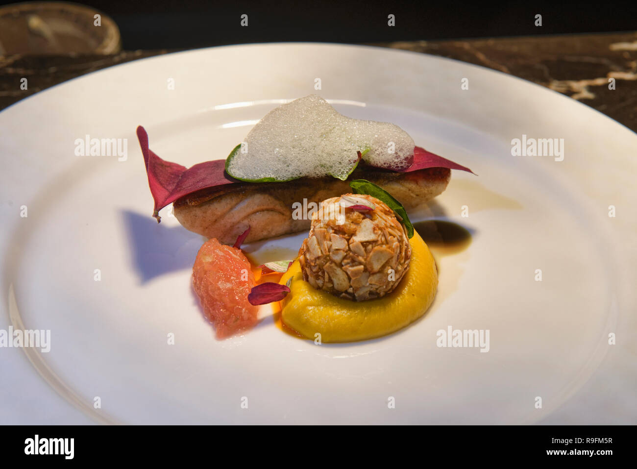 Truffes à la fine cuisine de flétan, Bangkok, Thaïlande Banque D'Images