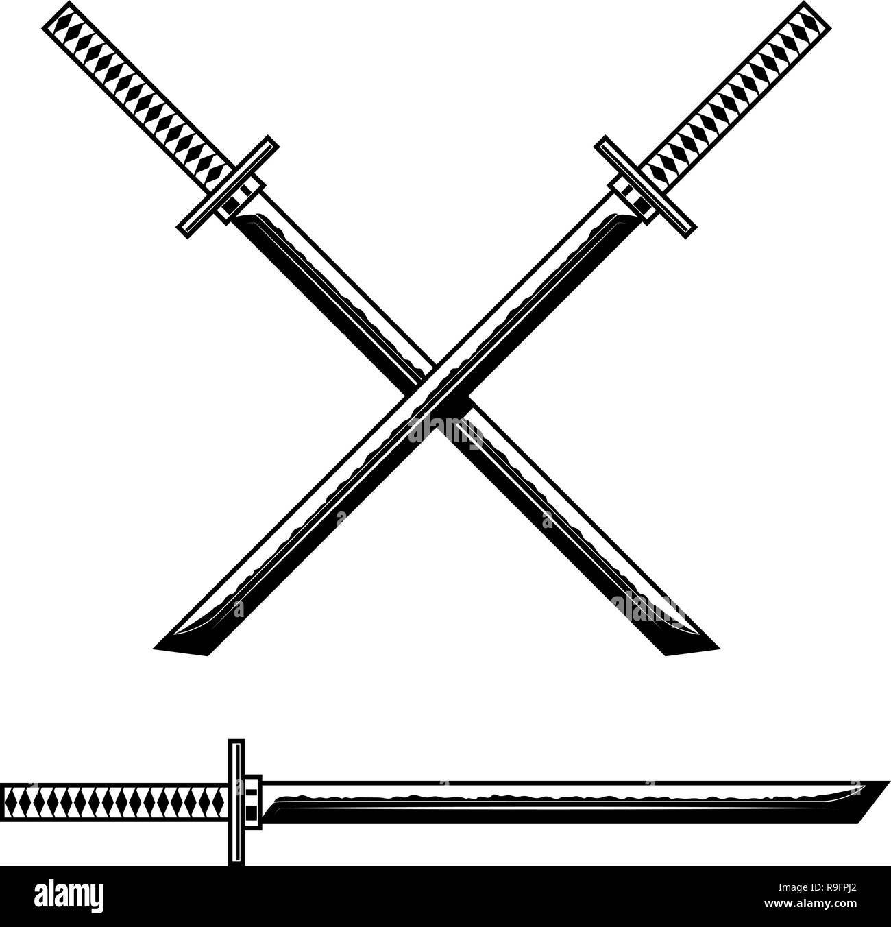 Samurai katana sword. L'élément de conception de logo, étiquette, panneau, banderole, affiche, flyer. Vector illustration Illustration de Vecteur
