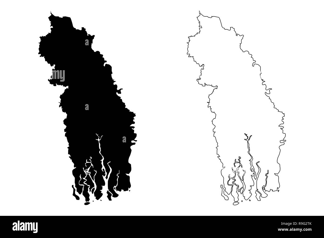 La division de Khulna (divisions administratives du Bangladesh) map vector illustration, scribble sketch carte Khulna Illustration de Vecteur
