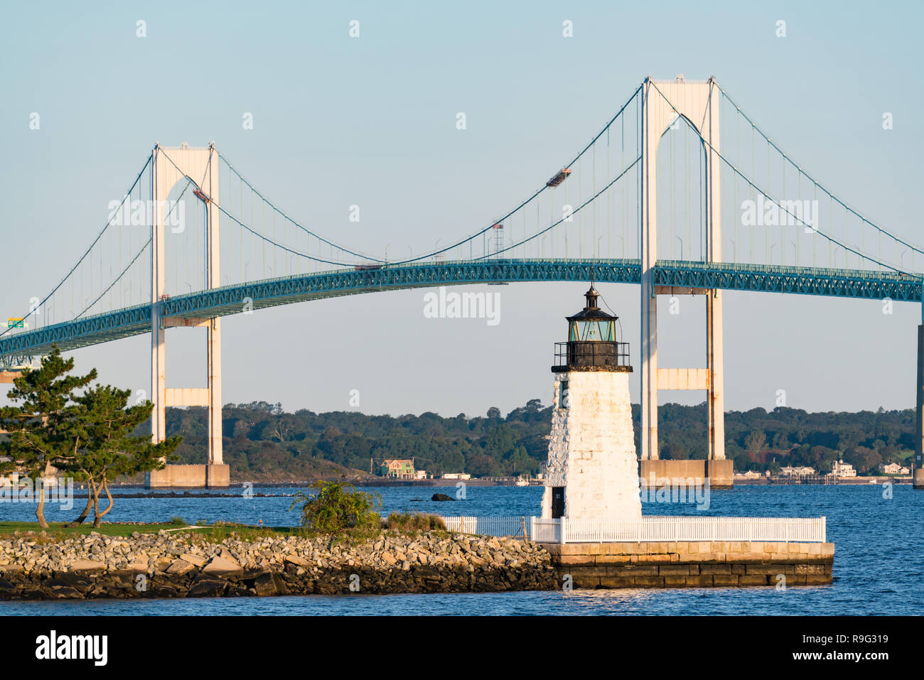 Goat Island Lighthouse à Newport, Rhode Island Banque D'Images