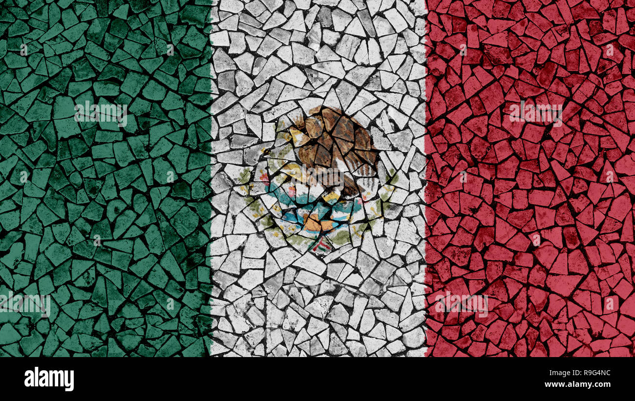 Carreaux de mosaïque Peinture de texture de fond, Drapeau Mexique Banque D'Images