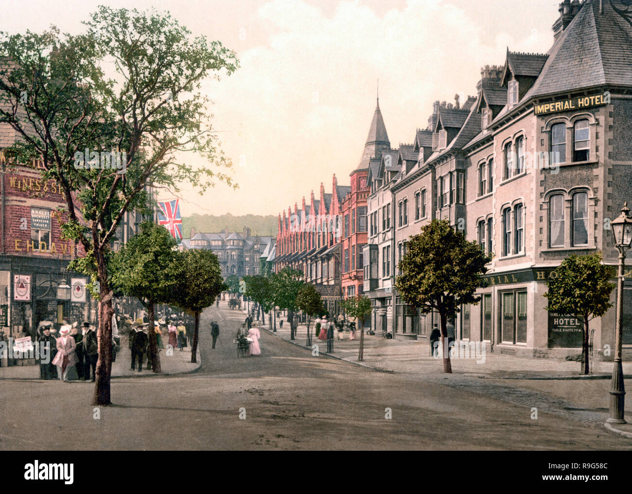 Station Road, Colwyn Bay, Pays de Galles, vers 1900 Banque D'Images