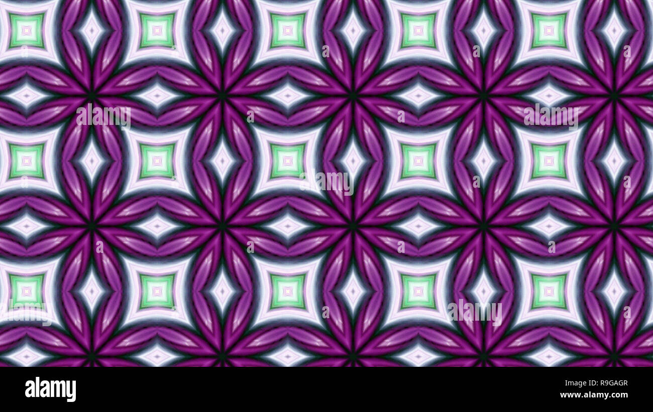 Résumé motif symétrique hypnotique coloré Décoration ornement géométrique Mouvement Kaléidoscope Cercle et formes Star Banque D'Images