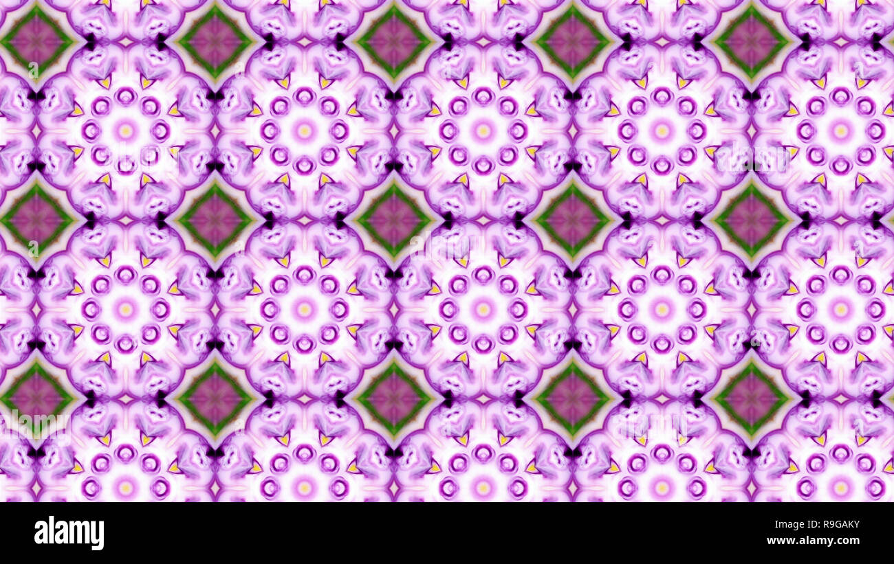 Résumé motif symétrique hypnotique coloré Décoration ornement géométrique Mouvement Kaléidoscope Cercle et formes Star Banque D'Images
