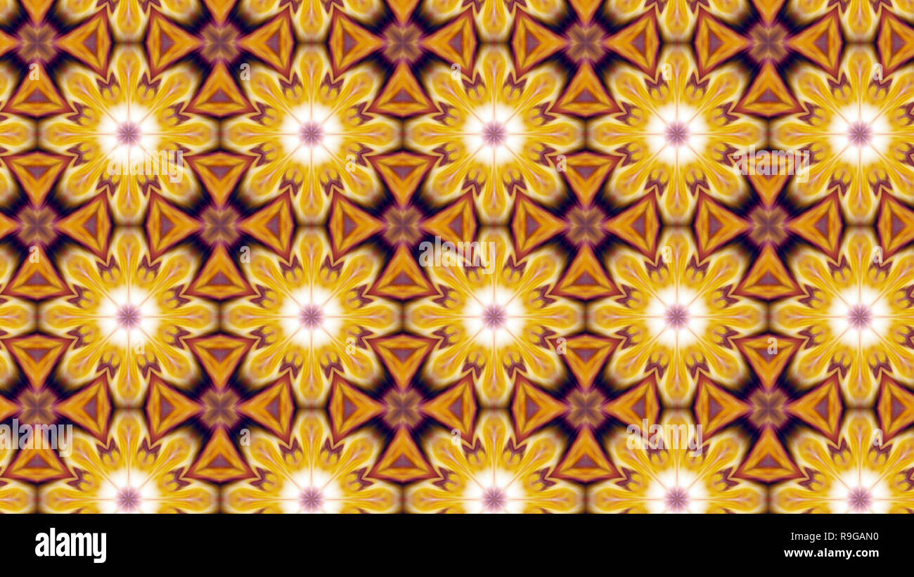 Résumé motif symétrique hypnotique coloré Décoration ornement géométrique Mouvement Kaléidoscope Cercle et formes Star Banque D'Images