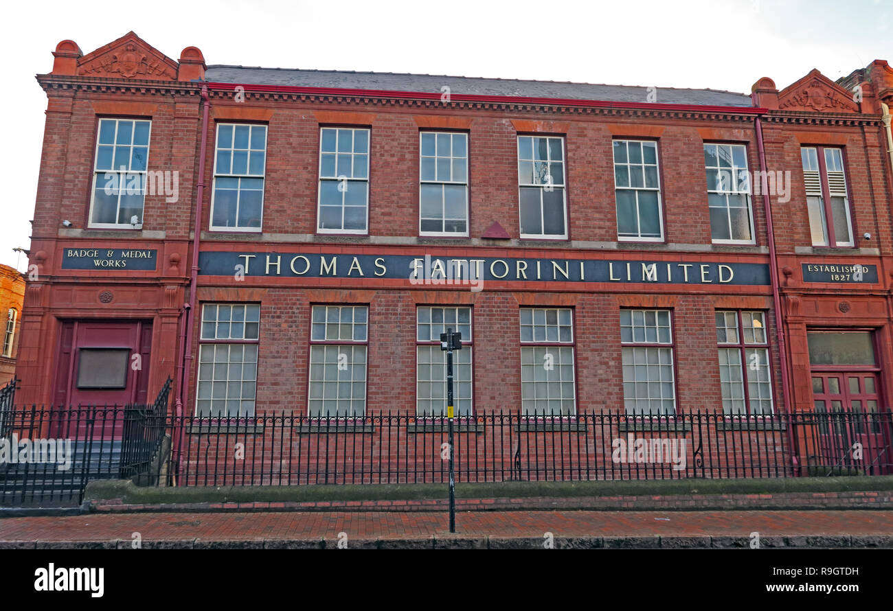 Thomas Fattorini, usine Birmingham Jewellery Quarter, Regent Street, Birmingham, Midlands, Royaume-Uni, B1 3HQ Banque D'Images