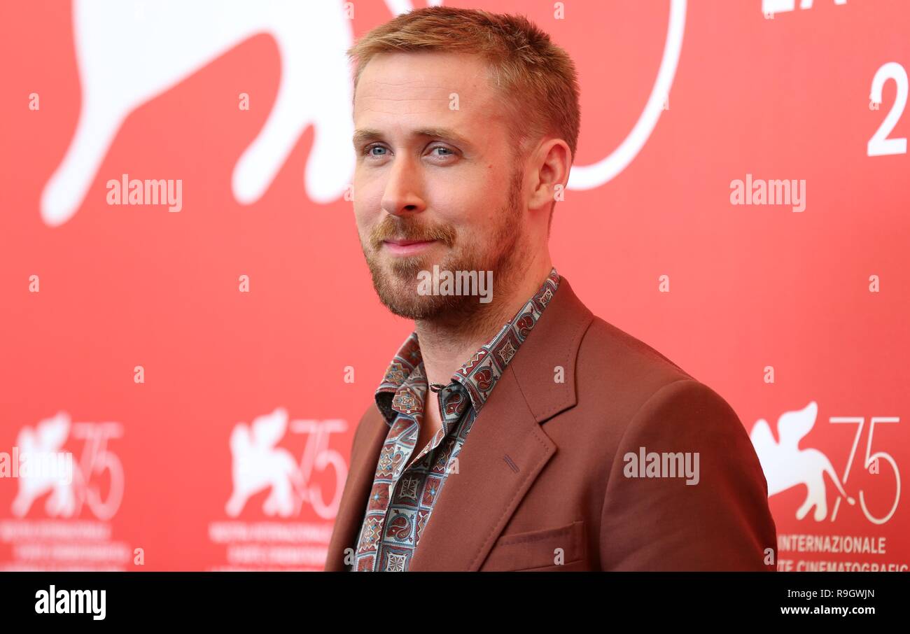 Venise, Italie - 29 août, 2018 : Ryan Gosling assiste à la première 'homme' photocall au cours de la 75e Festival International du Film de Venise (Ph : Mickael Chavet) Banque D'Images