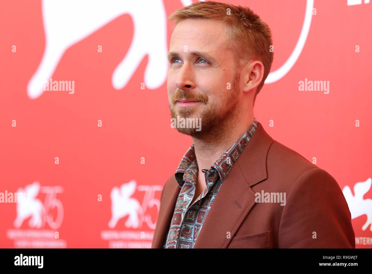 Venise, Italie - 29 août, 2018 : Ryan Gosling assiste à la première 'homme' photocall au cours de la 75e Festival International du Film de Venise (Ph : Mickael Chavet) Banque D'Images