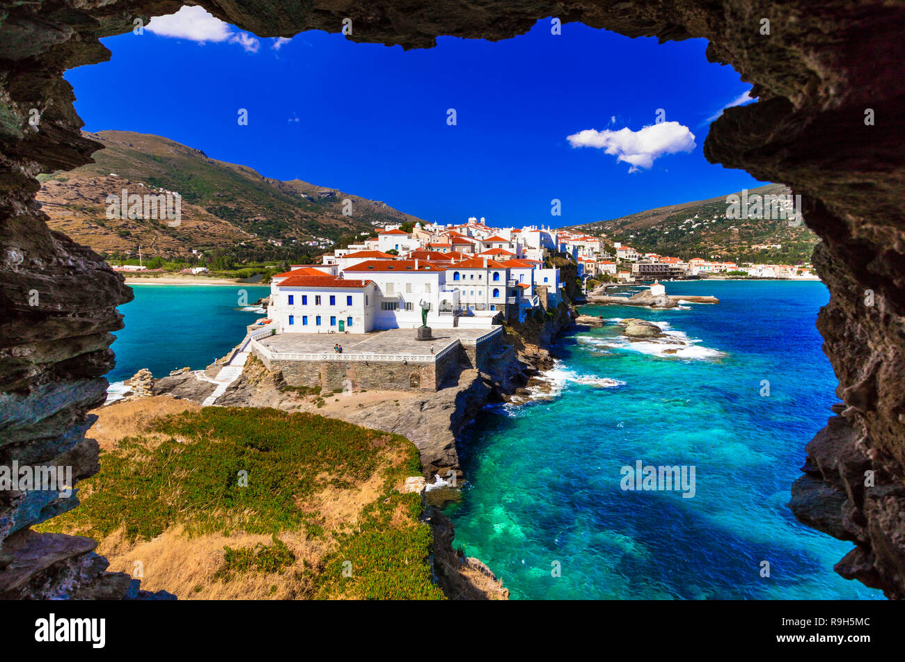 Belle de l'île Andros,vue panoramique,Grèce. Banque D'Images