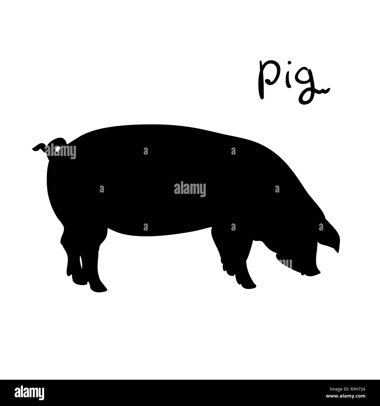 Illustration vecteur de porc. L'agriculture Silhouette animal. Cochon sur fond blanc Illustration de Vecteur