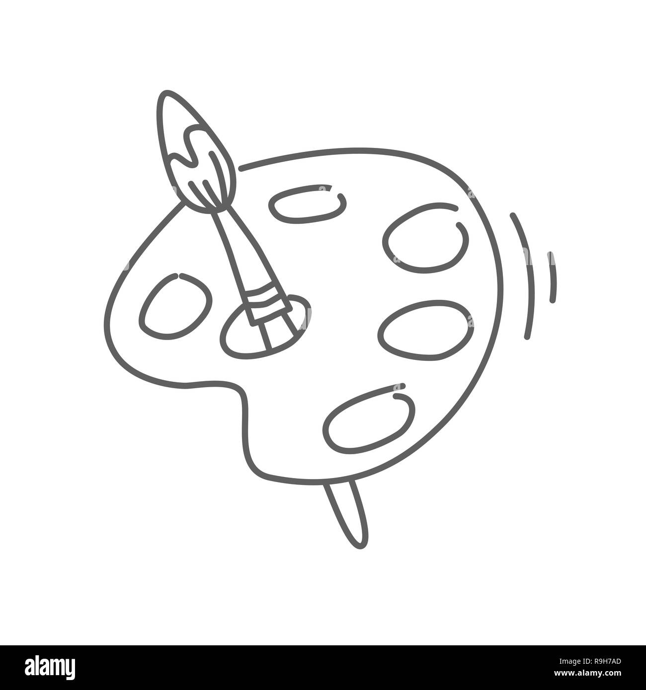 Palette d'artistes à l'aide d'un pinceau icône doodle vecteur isolé sur blanc, style sketchy dessiné à la main Illustration de Vecteur