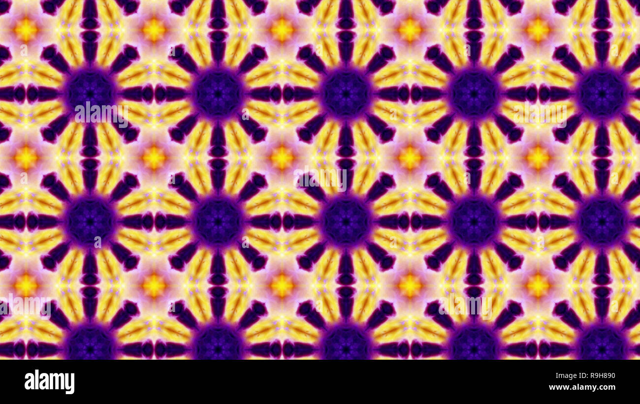 Résumé motif symétrique hypnotique coloré Décoration ornement géométrique Mouvement Kaléidoscope Cercle et formes Star Banque D'Images