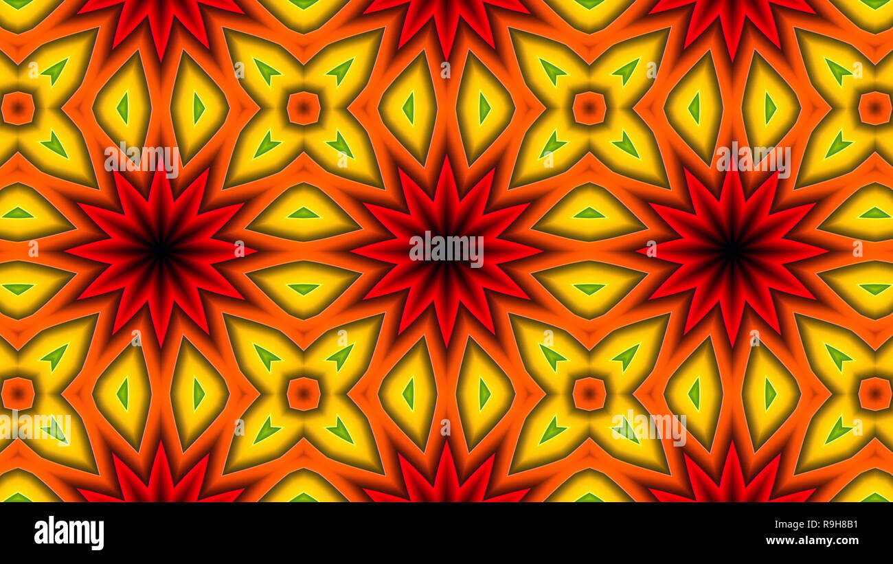 Résumé motif symétrique hypnotique coloré Décoration ornement géométrique Mouvement Kaléidoscope Cercle et formes Star Banque D'Images