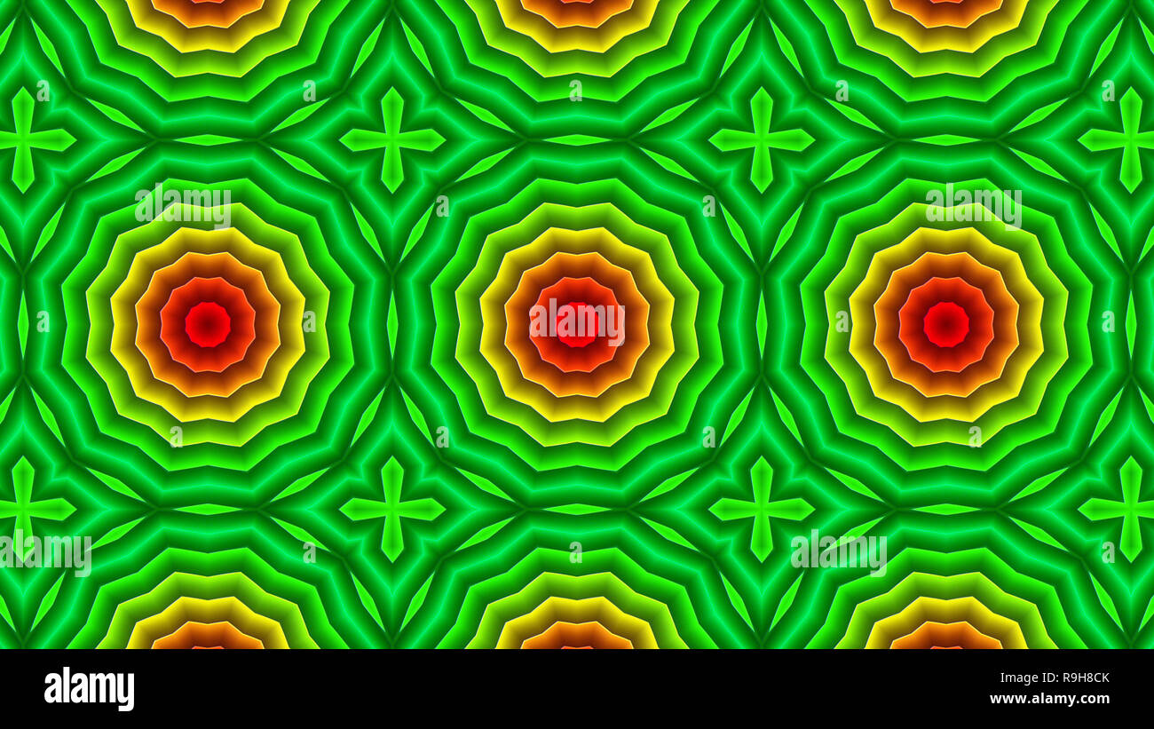 Résumé motif symétrique hypnotique coloré Décoration ornement géométrique Mouvement Kaléidoscope Cercle et formes Star Banque D'Images