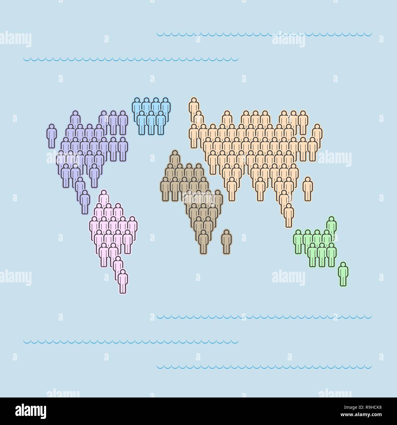 L'icône de la carte mondiale des peuples. Les gens foule dans la forme ...