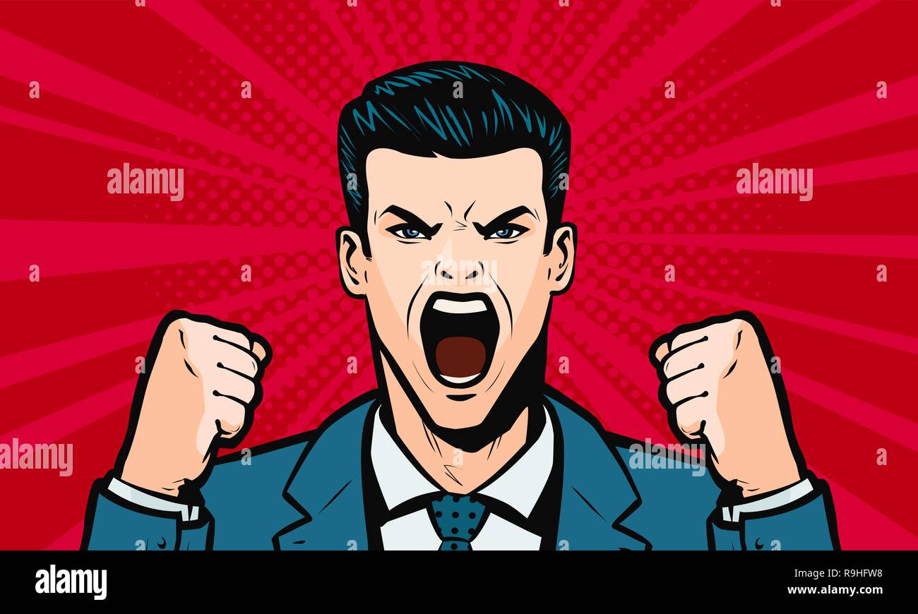 L'homme criant bruyamment. Cartoon dans pop art retro style bande dessinée, vector illustration Illustration de Vecteur