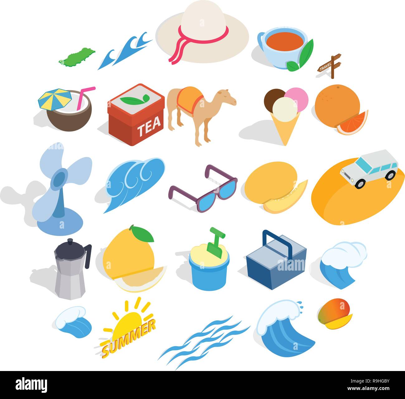 Pays de l'Asie, l'ensemble des icônes de style isométrique Illustration de Vecteur