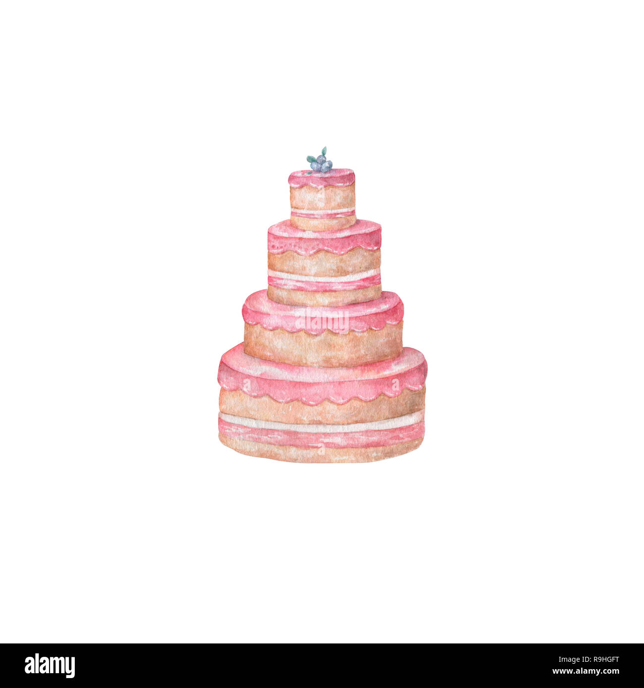Gateau Savoureux Rose Aquarelle Celebration Pour Carte D Anniversaire Cute Clip Art Dessine A La Main Sur Fond Blanc Photo Stock Alamy