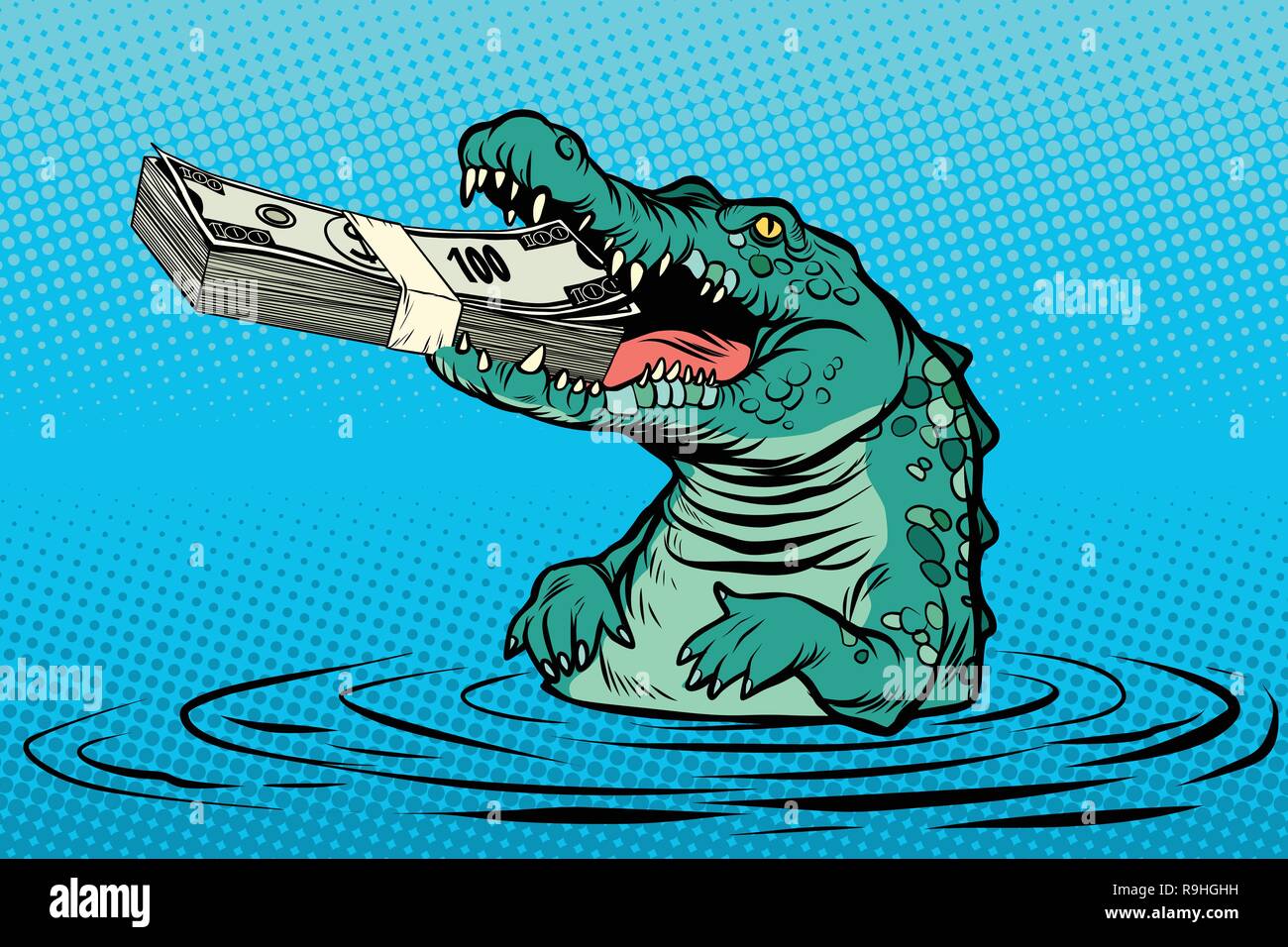 Crocodile vert mange de l'argent Illustration de Vecteur