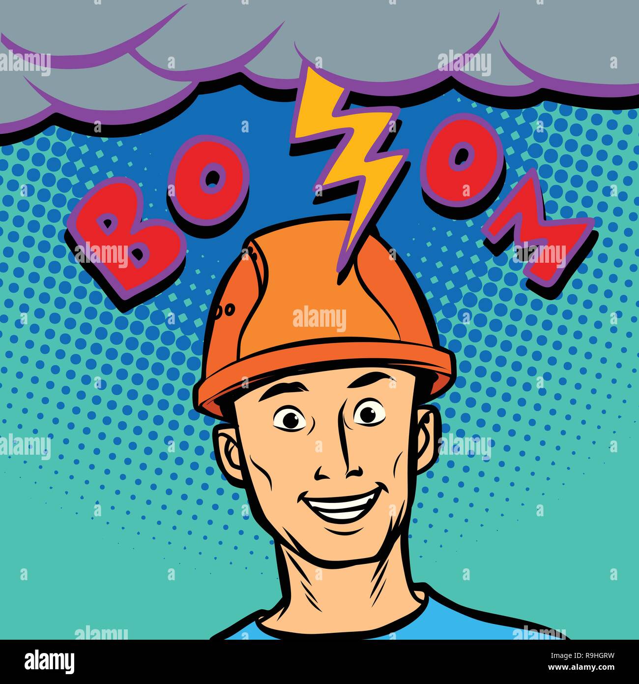 Casque homme joyeux de la foudre frappant le chef professionnel Illustration de Vecteur