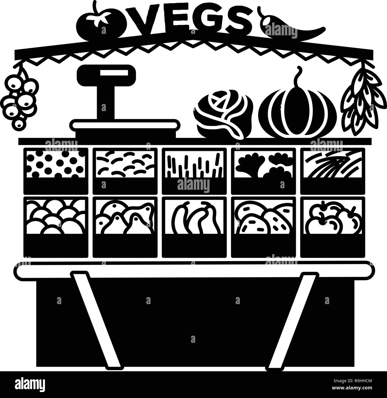 Vegetable stall con, style simple. Illustration de Vecteur