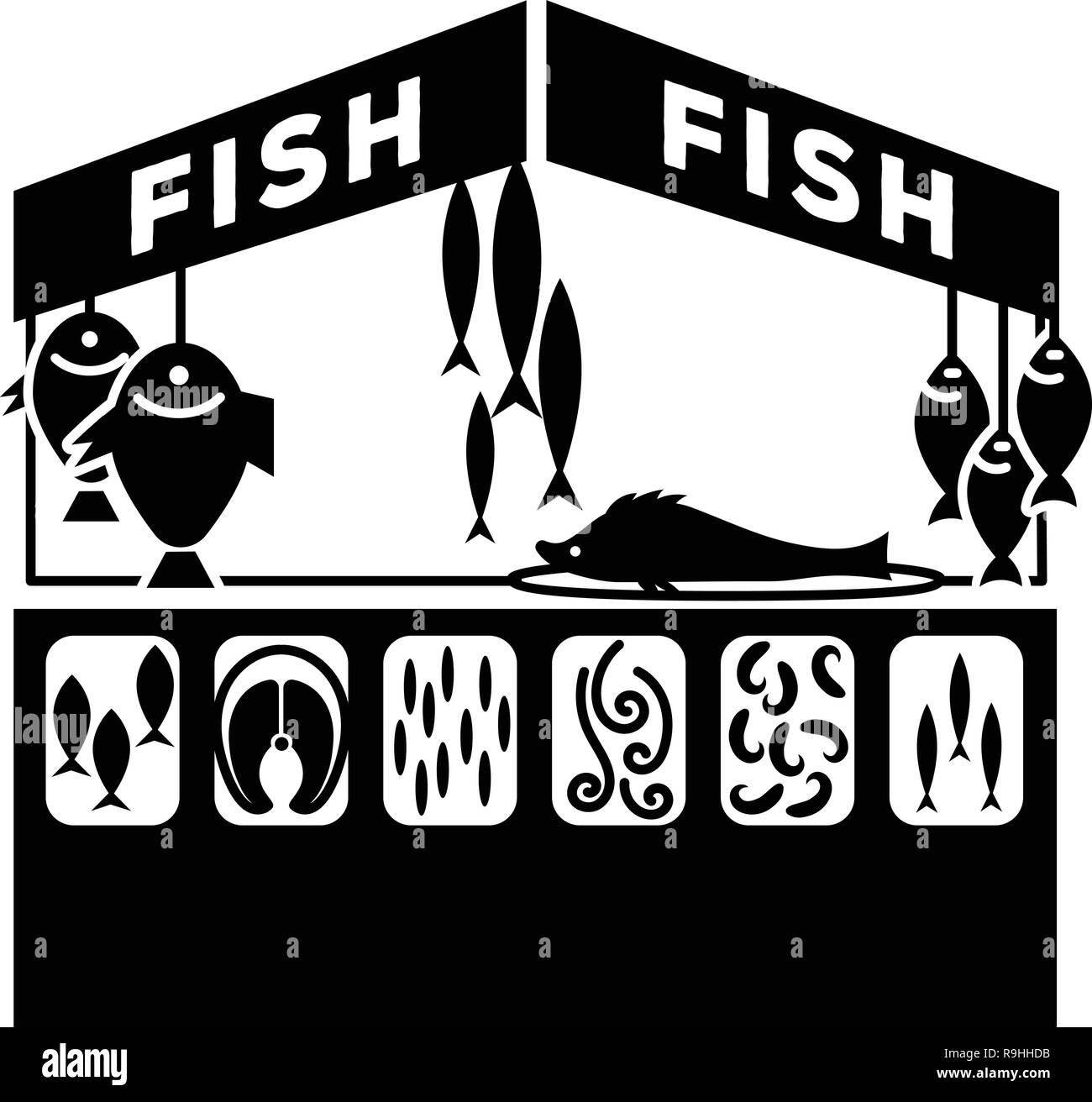 Kiosque de la rue du poisson, l'icône de style simple. Illustration de Vecteur
