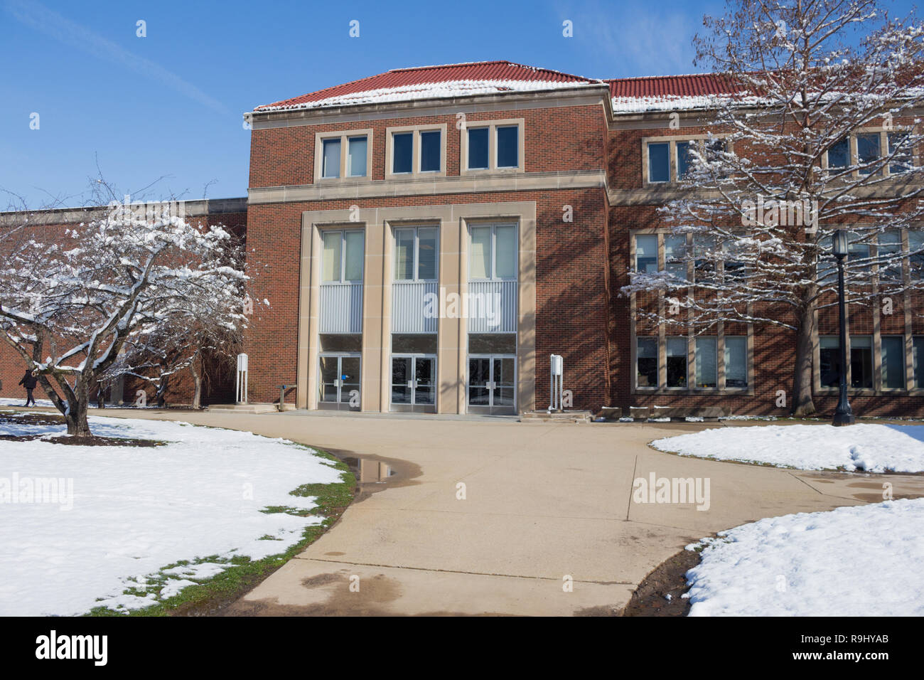 Stewart Center avec neige, Purdue University, West Lafayette, Indiana, États-Unis Banque D'Images