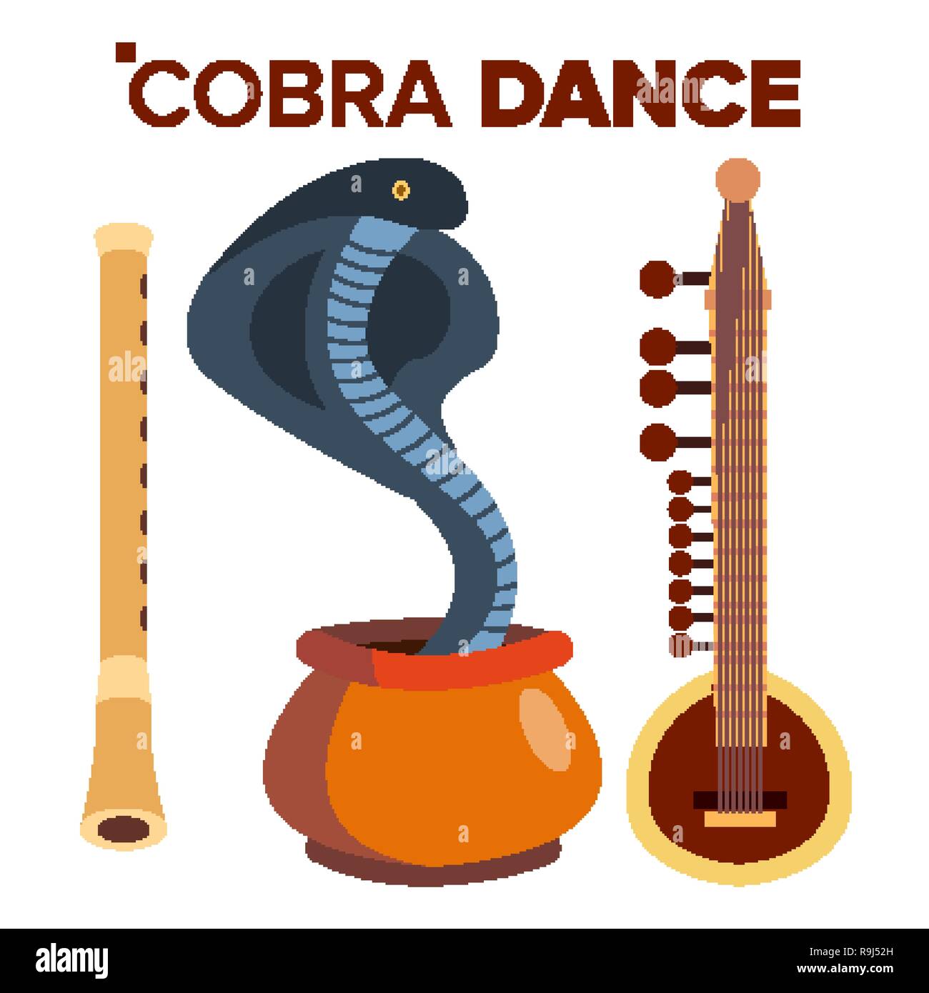 Danse Cobra vecteur. Charger des serpents. Flûte et pot. L'Inde. Cartoon illustration isolé Illustration de Vecteur