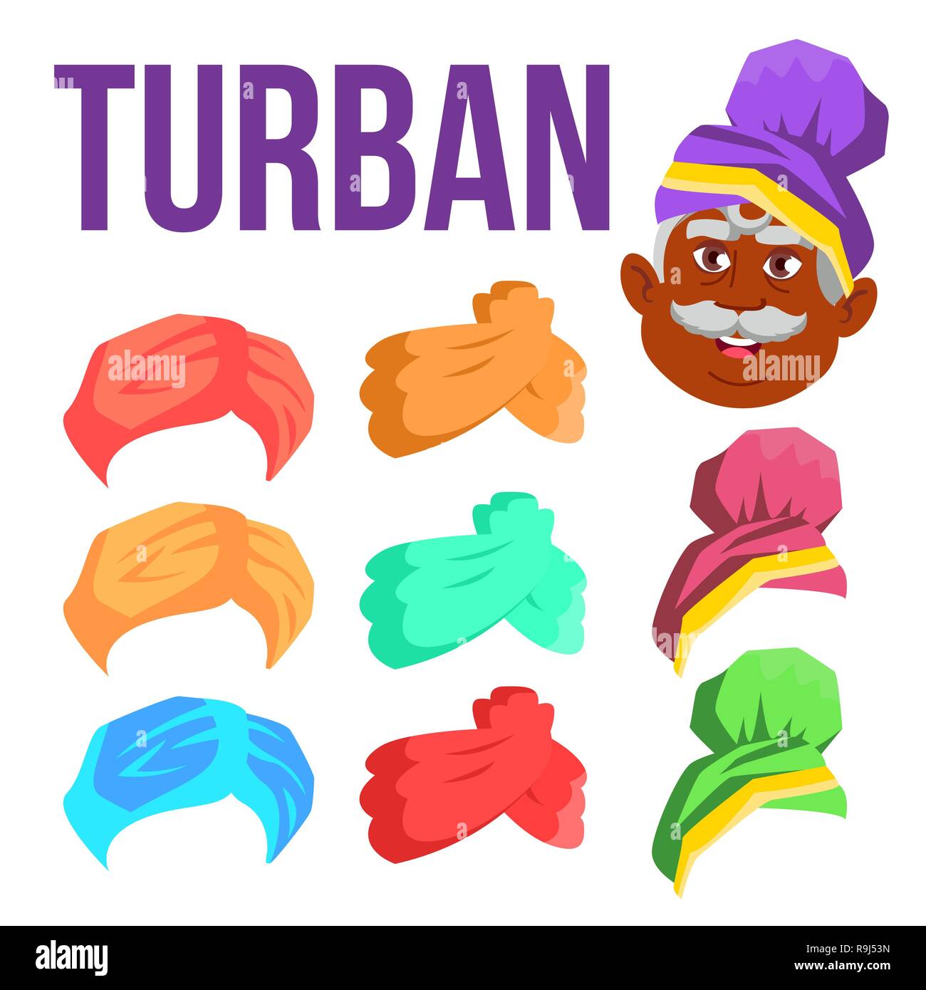 Turban vecteur. Tête indienne, arabe, chapeau. Coiffure de bédouins. Cartoon illustration isolé Illustration de Vecteur