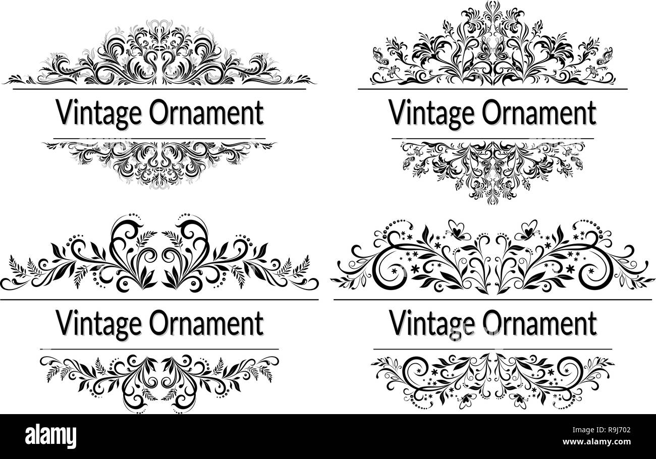 Définir des modèles abstraits, les plantes et les papillons les contours noirs et gris isolé sur fond blanc. Vector Illustration de Vecteur