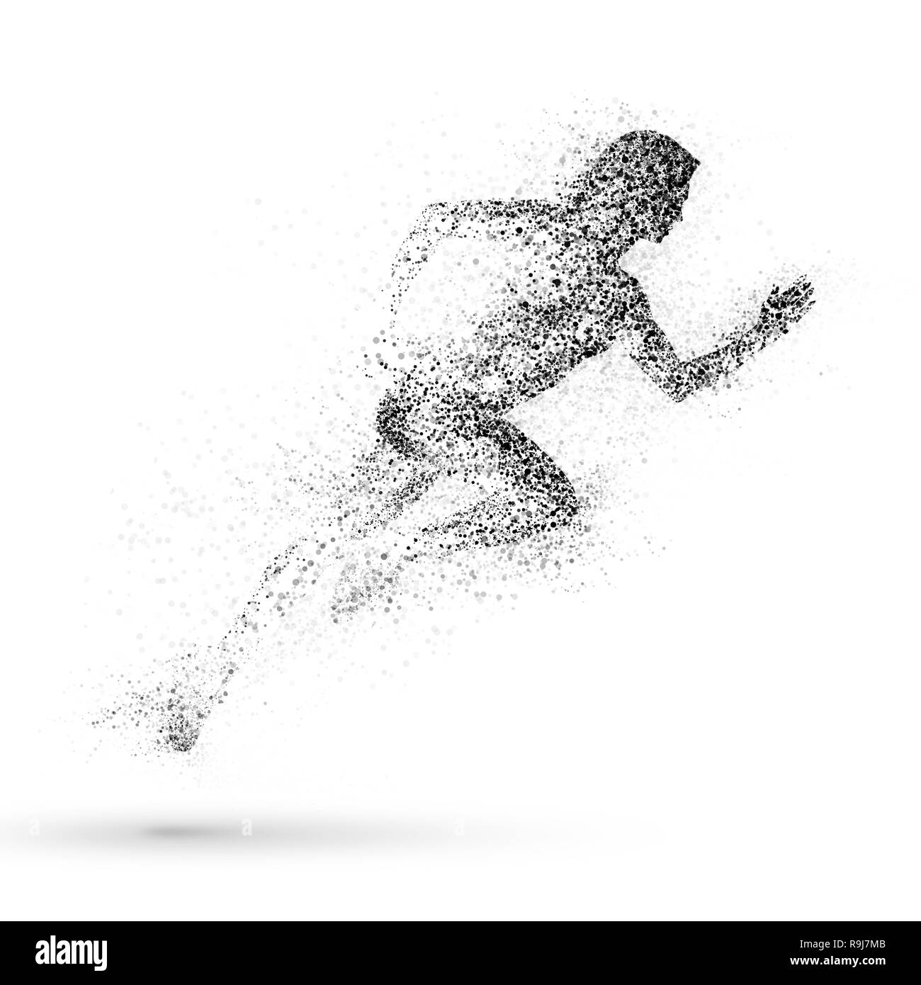 Silhouette de femme noir en cours d'exécution à partir de panneaux de particules - aggloméré divergentes. Banque D'Images