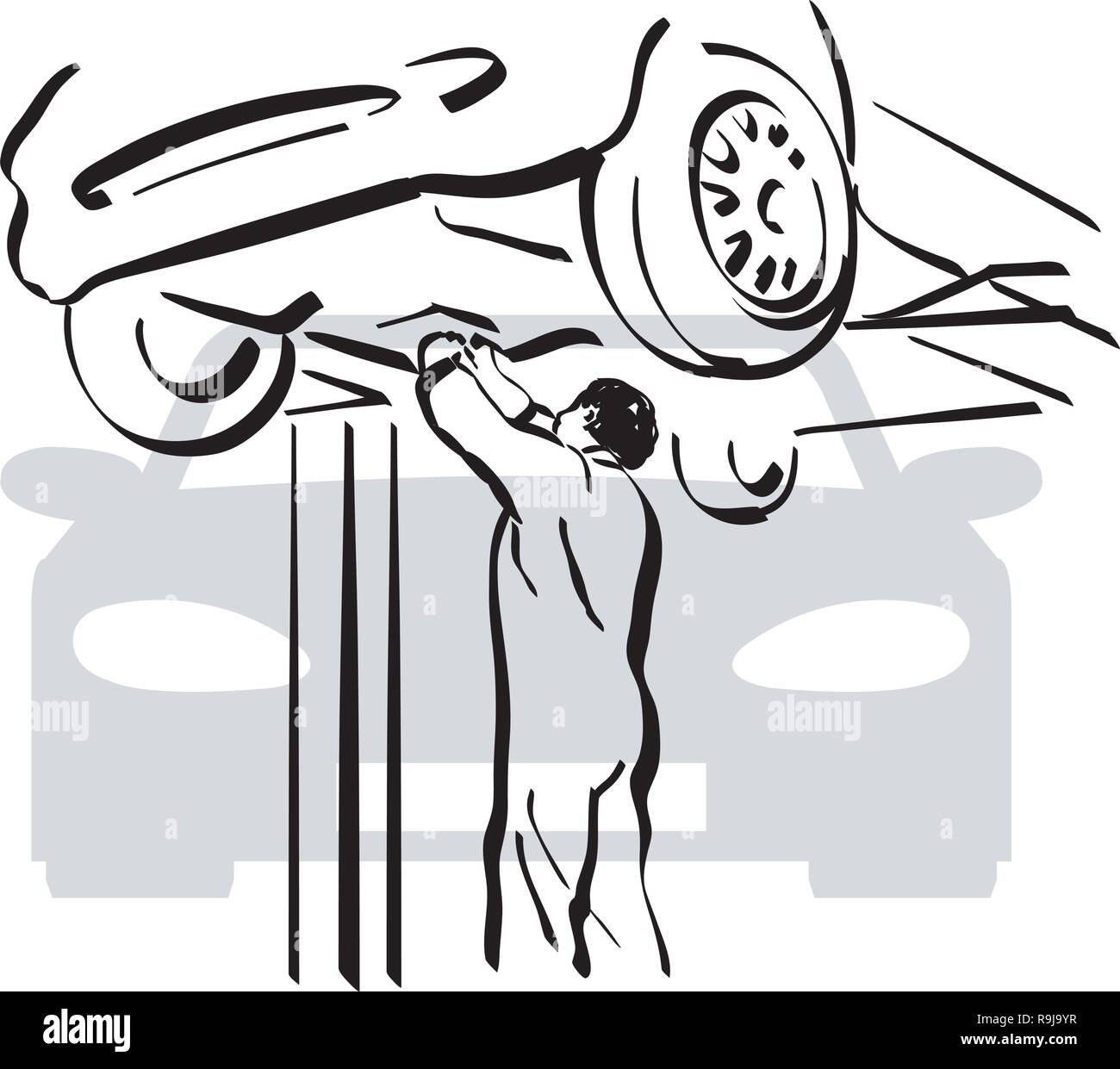 Illustration d'un mécanicien au travail dans un atelier de réparation de voiture Illustration de Vecteur