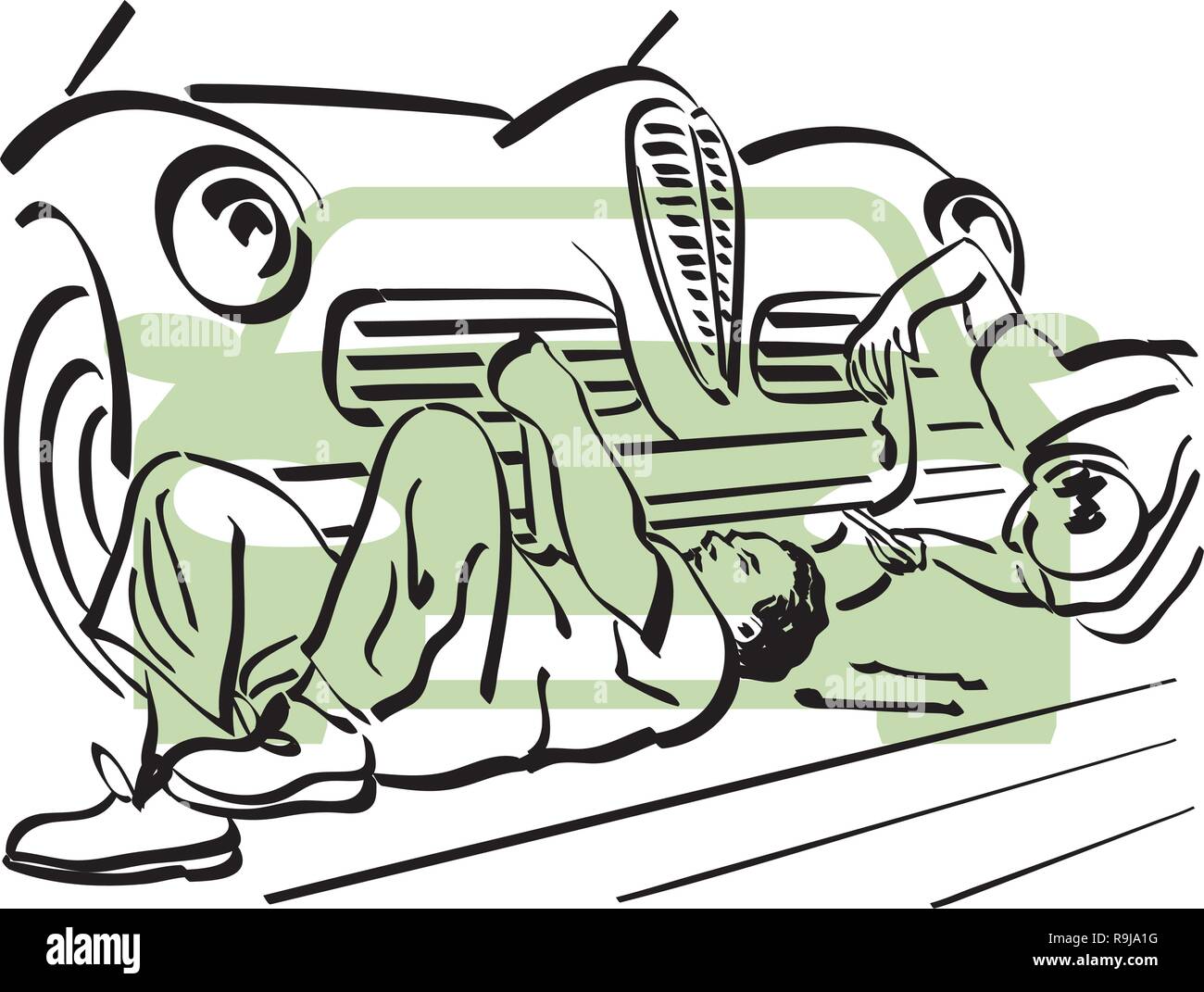 Illustration d'un mécanicien au travail dans un atelier de réparation de voiture Illustration de Vecteur