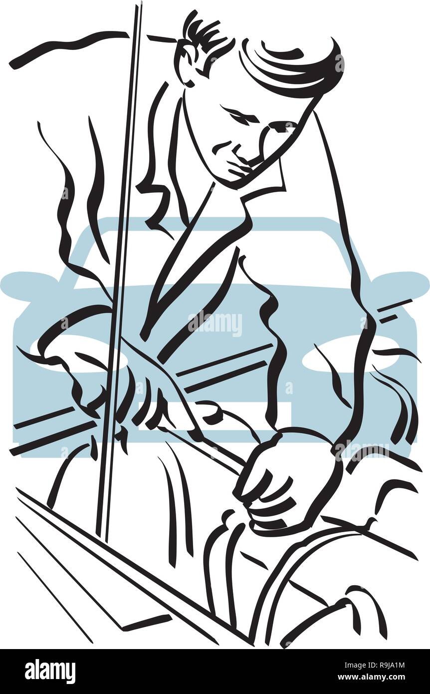 Illustration d'un mécanicien au travail dans un atelier de réparation de voiture Illustration de Vecteur