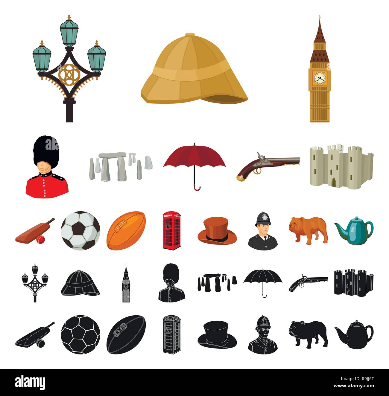 Balle,attraction,bat,ben,chalet,bulldog,caricature,Black,château,collection,pays,cricket,Culture,design,ANGLETERRE,English,football,garde côtière, chapeau,casque icon,illustration,voyage,isolé,logo,léger,monument,téléphone,pistolet,essence,reine,population, rouge, regby,set,showplace,vue,pierre,signe symbole,street,théière,territoire,tourisme,voyage,traditions,parasol,web,vecteur vecteurs vecteur , Illustration de Vecteur