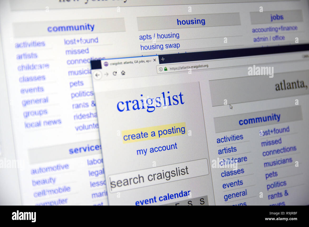 Montréal, Canada - 24 décembre 2018, Craigslist : Atlanta page d'accueil. Craigslist est un site de petites annonces avec l'emploi, le logement, fo Banque D'Images