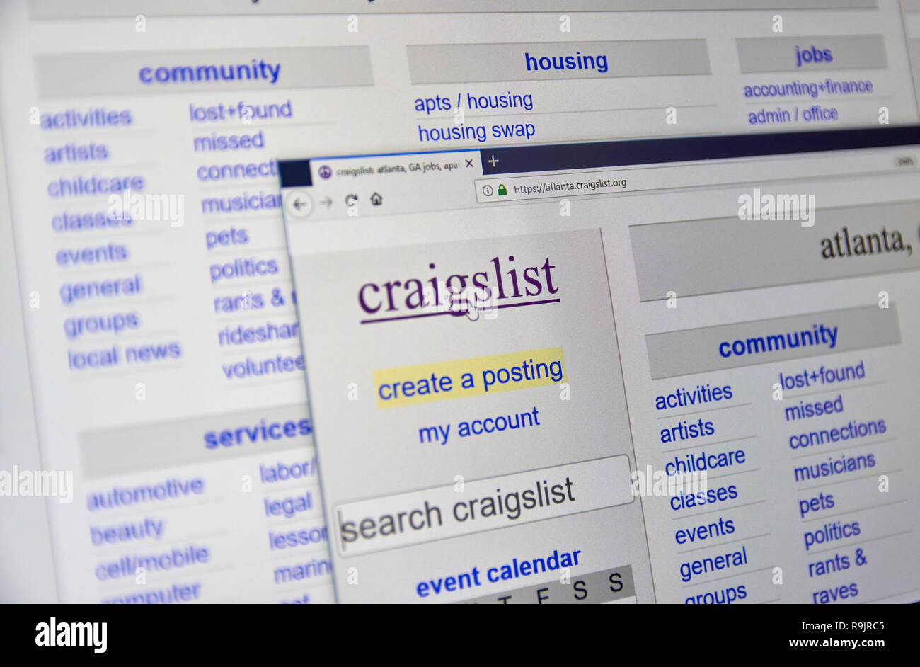 Montréal, Canada - 24 décembre 2018, Craigslist : Atlanta page d'accueil. Craigslist est un site de petites annonces avec l'emploi, le logement, fo Banque D'Images