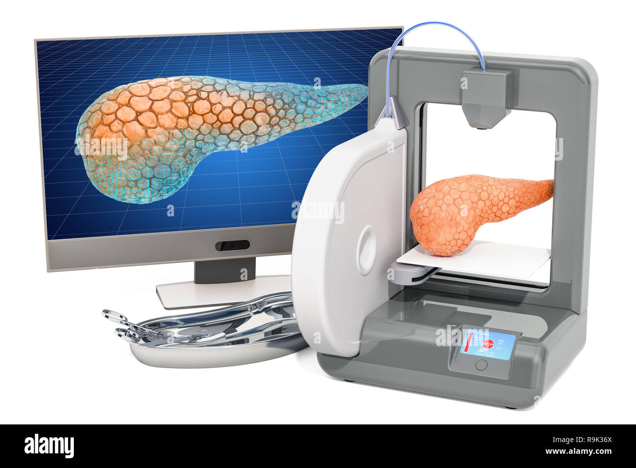 La création de pancréas artificiel sur trois dimensions, de l'imprimante  impression 3D en médecine concept. Le rendu 3D isolé sur fond blanc Photo  Stock - Alamy