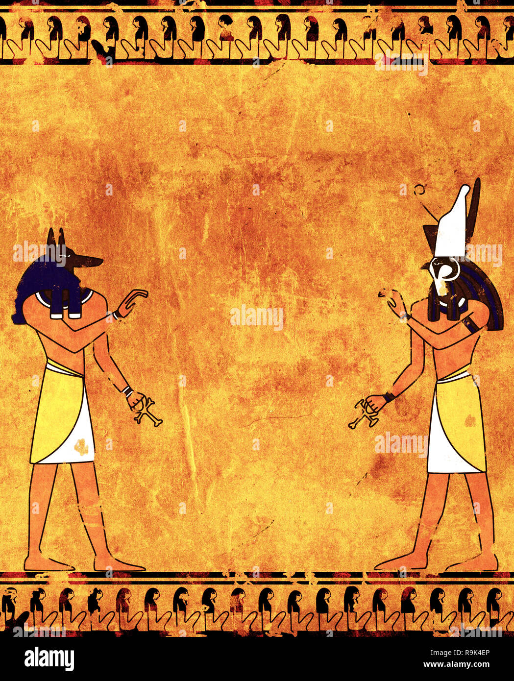 Avec l'arrière-plan des images de dieux égyptiens - Anubis et Horus Banque D'Images