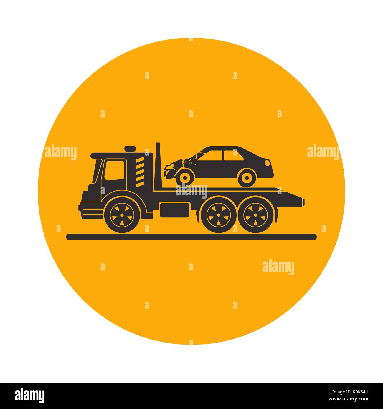 Dépanneuse avec voiture cassée. Autour de l'horloge L'évacuation des voitures. Le design peut être utilisé comme un logo, une affiche, publicité, singboard. L'élément graphique de vecteur Illustration de Vecteur